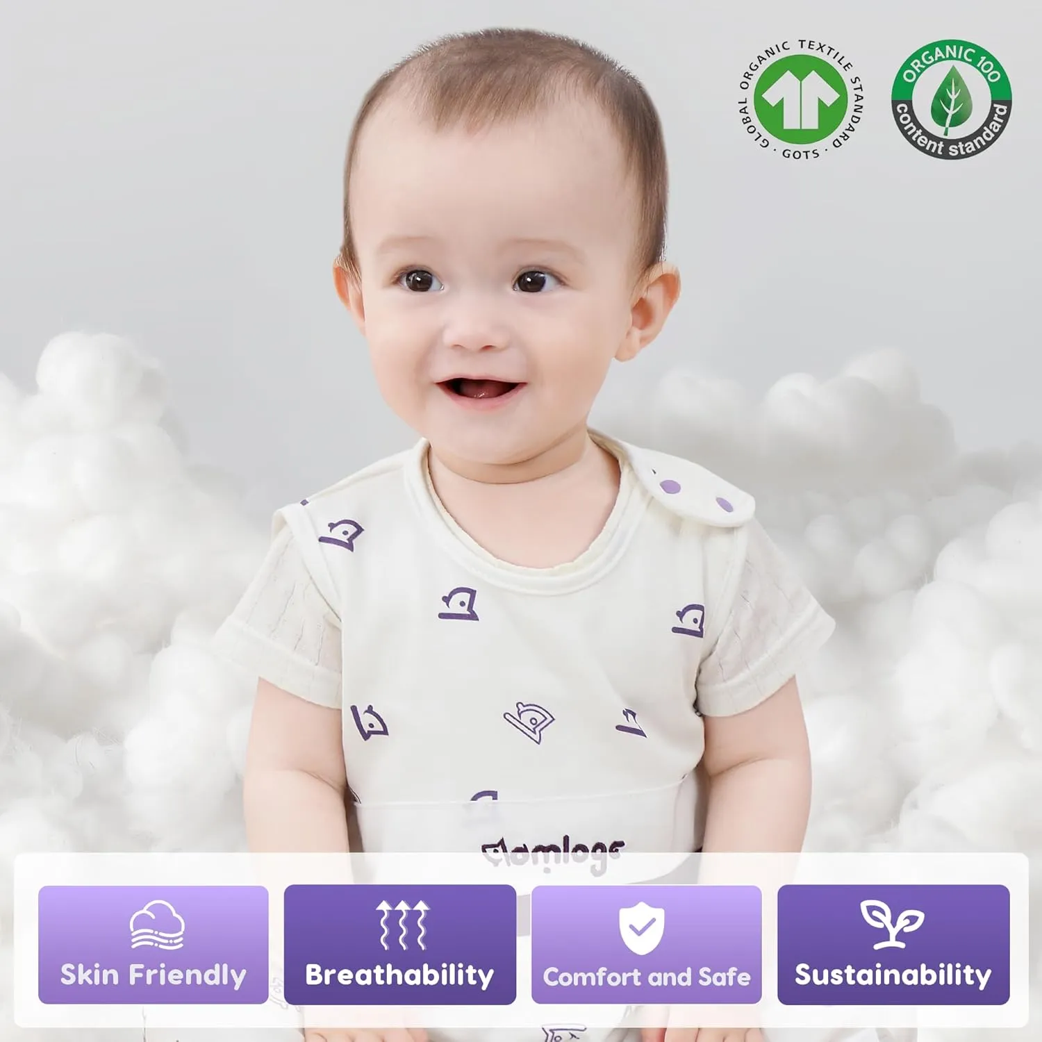 PuppyNap Baby Sleep Sack 2-Pack Set, 6-12 Months, 100% Organic Cotton with 2-Way Zipper