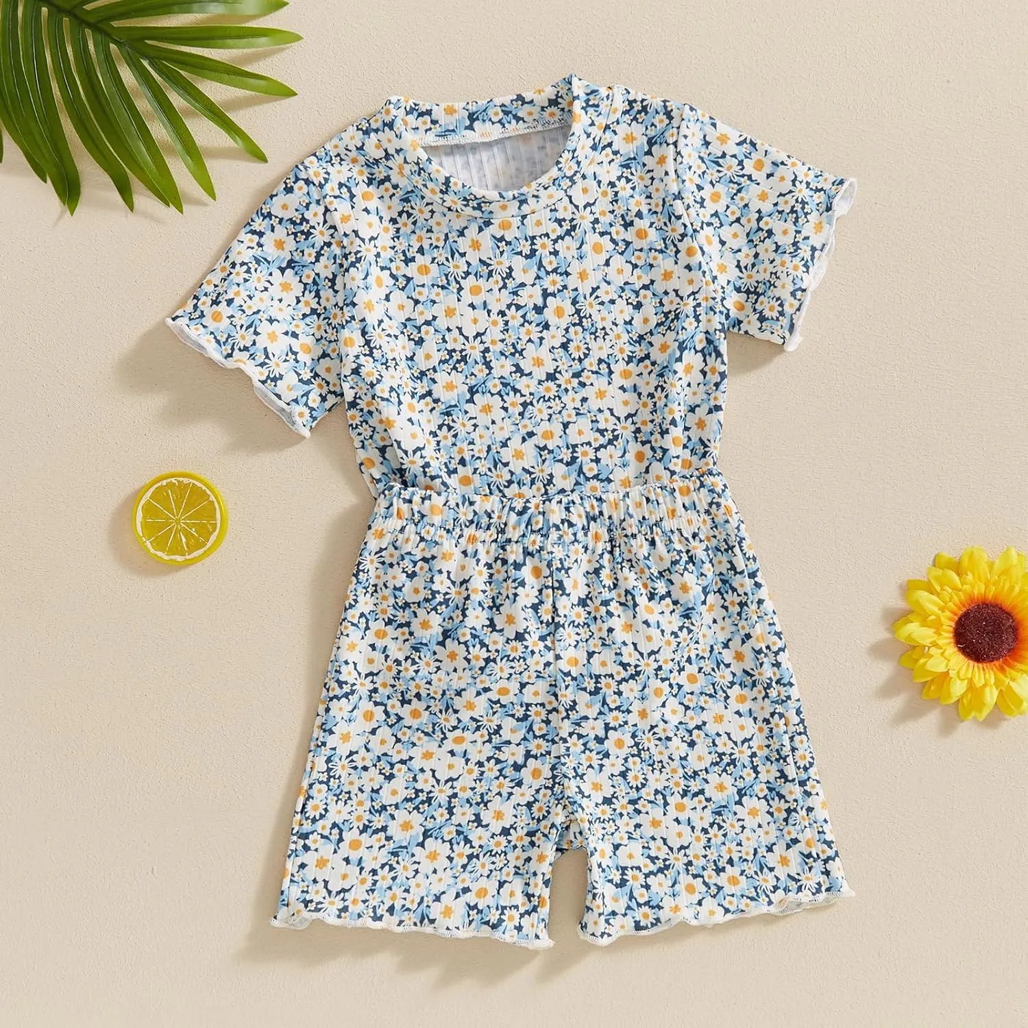 Qiylii Toddler Baby Girls Floral Short Pajamas Soft Cotton Pjs Tops and Shorts 2-Piece Summer Pajamas Clothes
