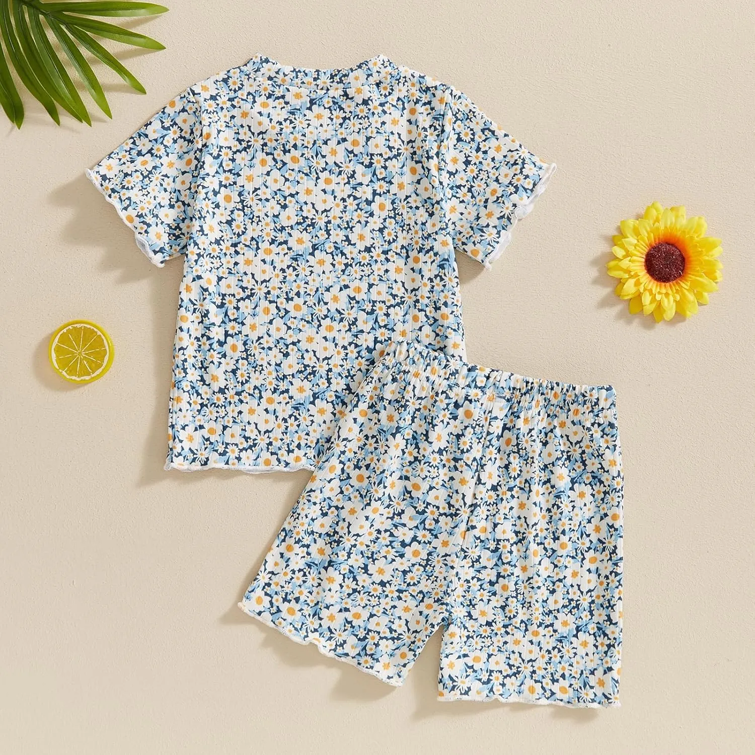 Qiylii Toddler Baby Girls Floral Short Pajamas Soft Cotton Pjs Tops and Shorts 2-Piece Summer Pajamas Clothes