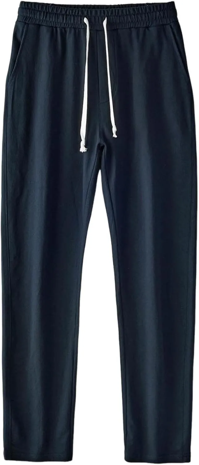 Relaxed Fit Pants Men Casual Elastic Waist Straight Leg Daily Wear Drawstring Lounge Streetwear Bottoms