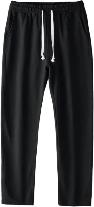 Relaxed Fit Pants Men Casual Elastic Waist Straight Leg Daily Wear Drawstring Lounge Streetwear Bottoms
