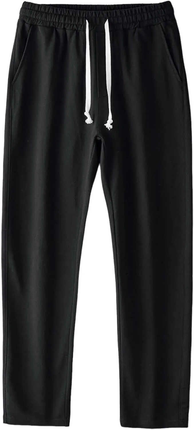 Relaxed Fit Pants Men Casual Elastic Waist Straight Leg Daily Wear Drawstring Lounge Streetwear Bottoms