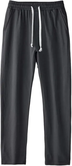 Relaxed Fit Pants Men Casual Elastic Waist Straight Leg Daily Wear Drawstring Lounge Streetwear Bottoms