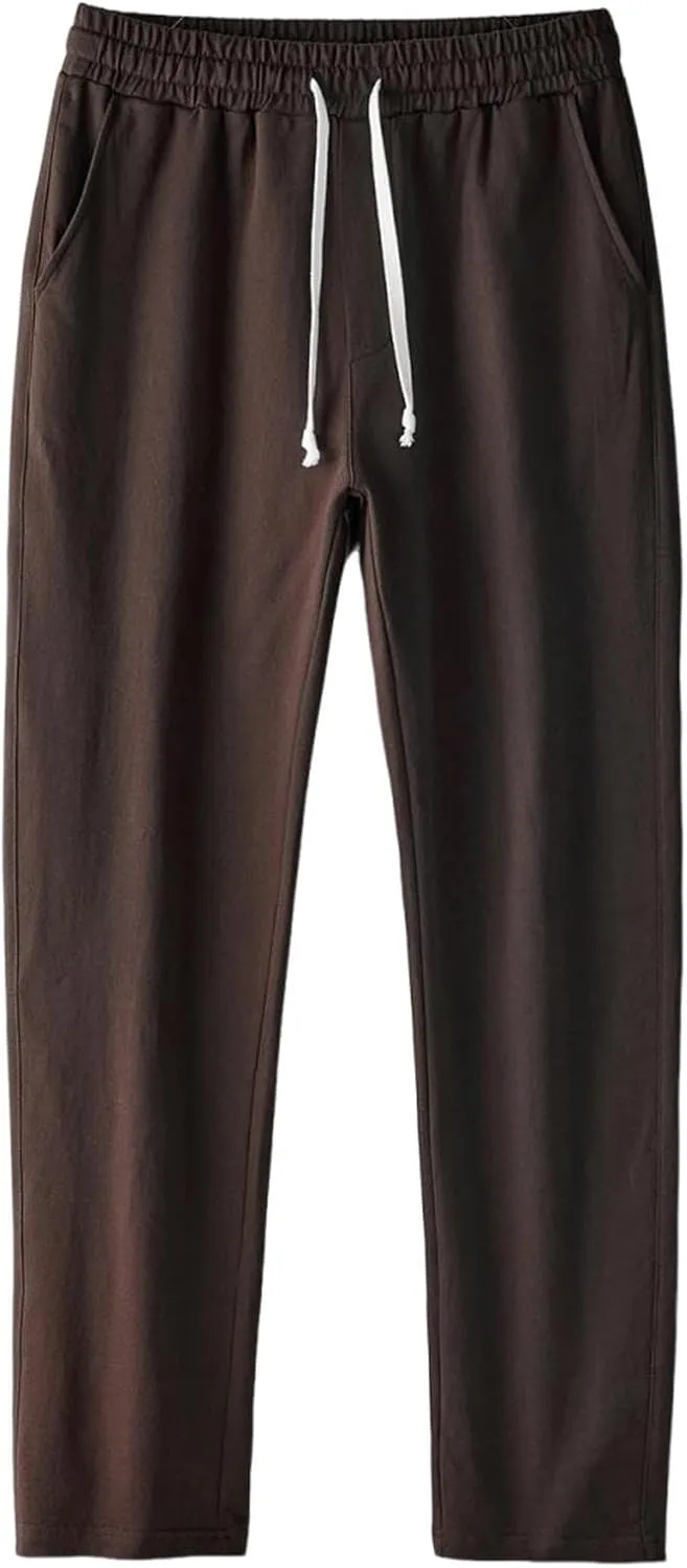 Relaxed Fit Pants Men Casual Elastic Waist Straight Leg Daily Wear Drawstring Lounge Streetwear Bottoms