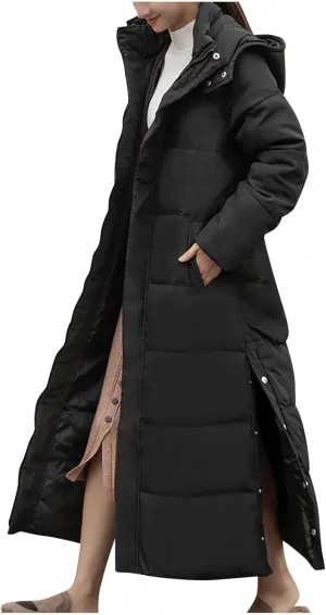 RKSTN Down Vest Sleeveless Puffer Jacket for Women Long Winter Coats Vest with Hood Warm Down Coat Outdoor Zipper Outerwear
