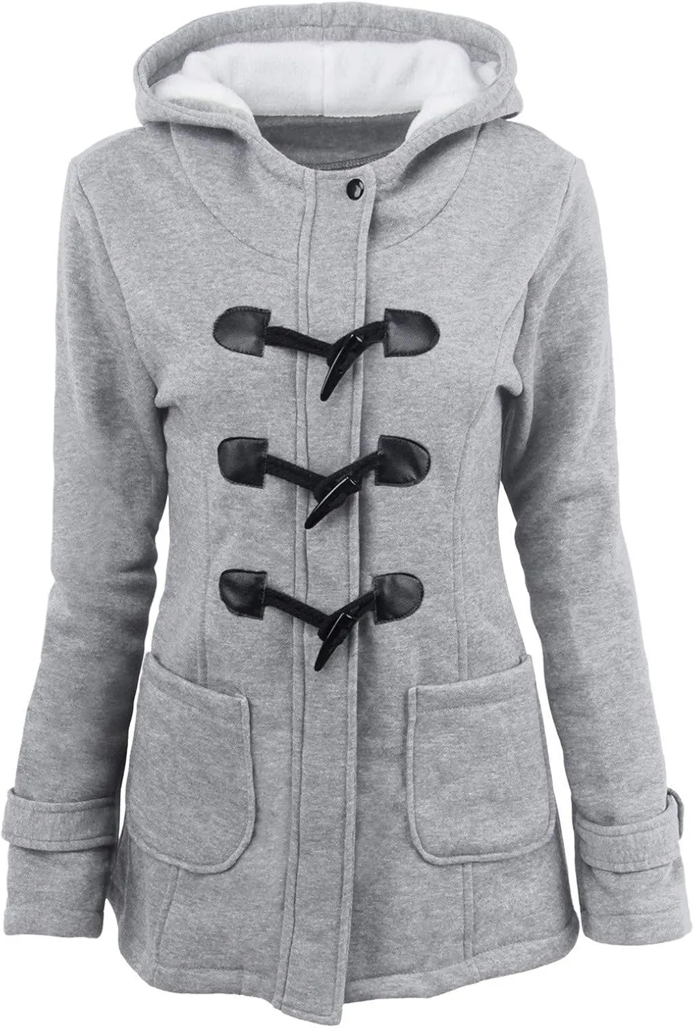 RKSTN Plus Size Winter Coats for Women Horn Buttons Hooded Jacket Warm Fleece Lined Hoodies Sweater Thicken Padded Overcoat