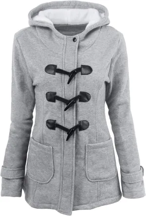 RKSTN Plus Size Winter Coats for Women Horn Buttons Hooded Jacket Warm Fleece Lined Hoodies Sweater Thicken Padded Overcoat