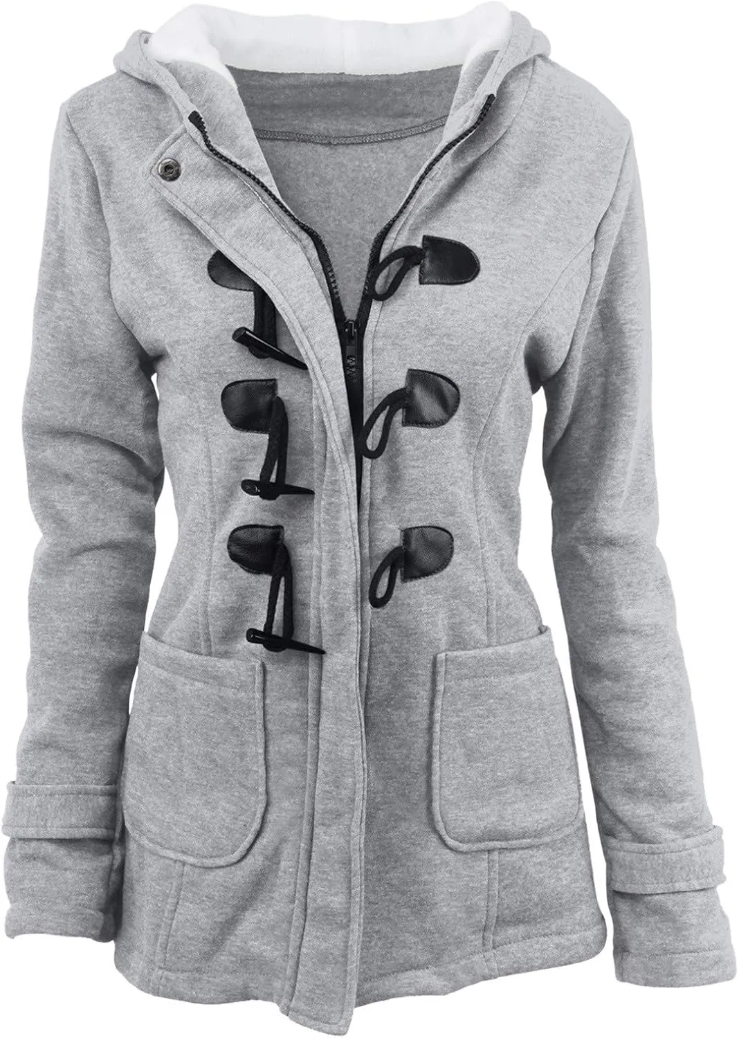 RKSTN Plus Size Winter Coats for Women Horn Buttons Hooded Jacket Warm Fleece Lined Hoodies Sweater Thicken Padded Overcoat
