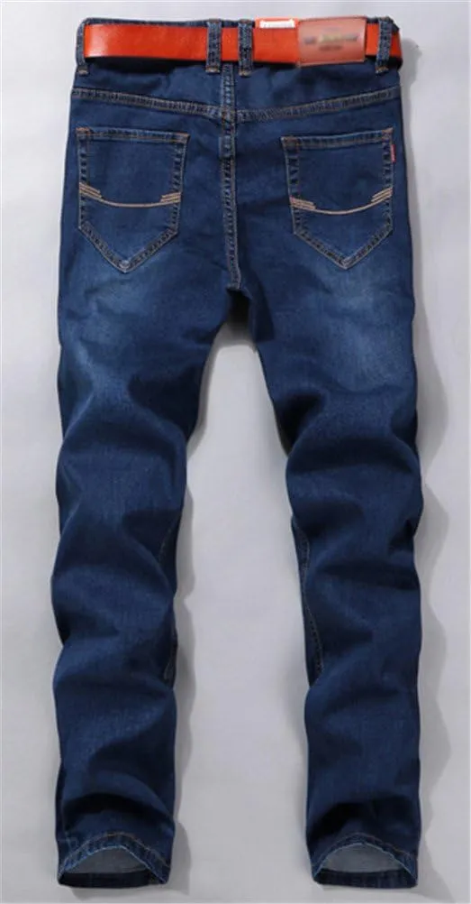 SATUKI Jeans for Men Plus Size,Loose Fit Blue Stretch Straight Leg Denim Jeans Relaxed Fit Big&Tall