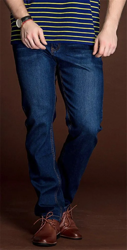 SATUKI Jeans for Men Plus Size,Loose Fit Blue Stretch Straight Leg Denim Jeans Relaxed Fit Big&Tall