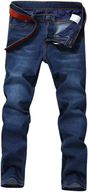 SATUKI Jeans for Men Plus Size,Loose Fit Blue Stretch Straight Leg Denim Jeans Relaxed Fit Big&Tall