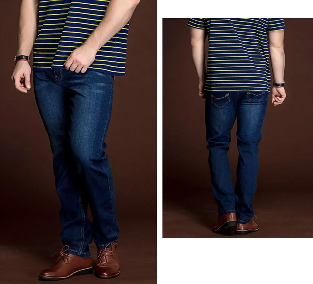 SATUKI Jeans for Men Plus Size,Loose Fit Blue Stretch Straight Leg Denim Jeans Relaxed Fit Big&Tall