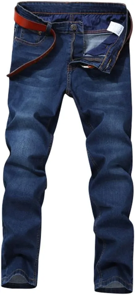 SATUKI Jeans for Men Plus Size,Loose Fit Blue Stretch Straight Leg Denim Jeans Relaxed Fit Big&Tall