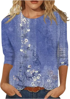 Segaven 3/4 Length Sleeve Womens Tops Trendy Solid Color Crewneck T Shirts Summer Basic Tunic Tees Casual Dressy Blouses