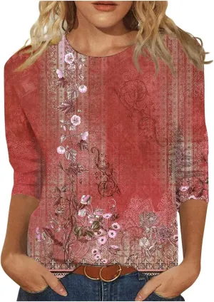 Segaven 3/4 Length Sleeve Womens Tops Trendy Solid Color Crewneck T Shirts Summer Basic Tunic Tees Casual Dressy Blouses