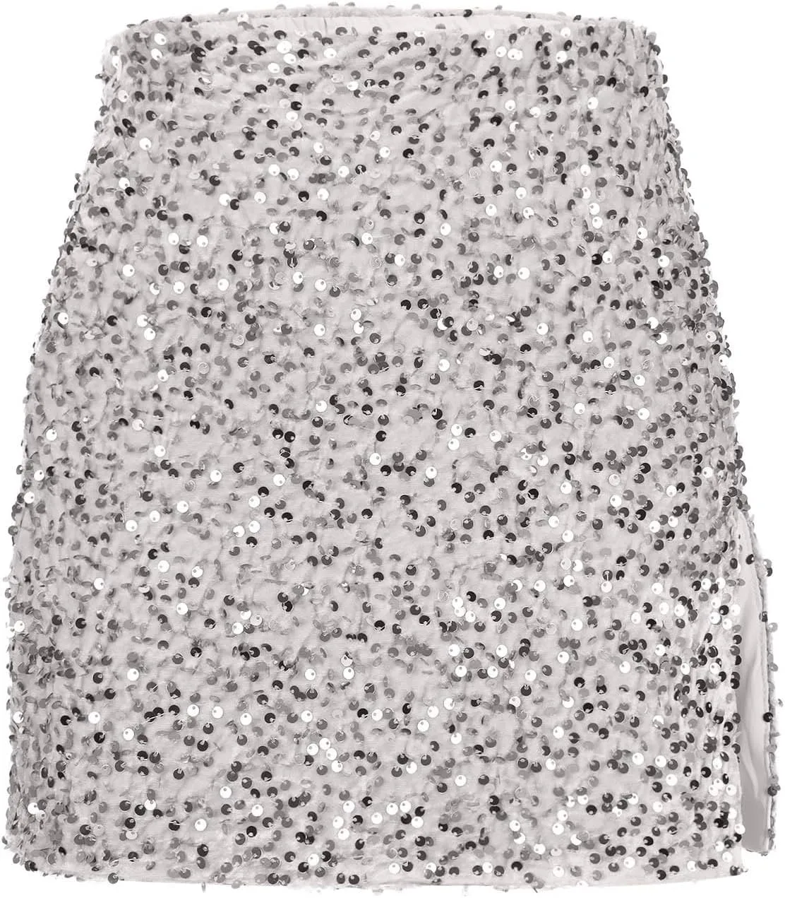 Sequin Bodycon Skirt Women Sparkly Metallic Sequin Mini Bodycon Skirt Club Party Dance Outfits Sexy Slit Pencil Skort