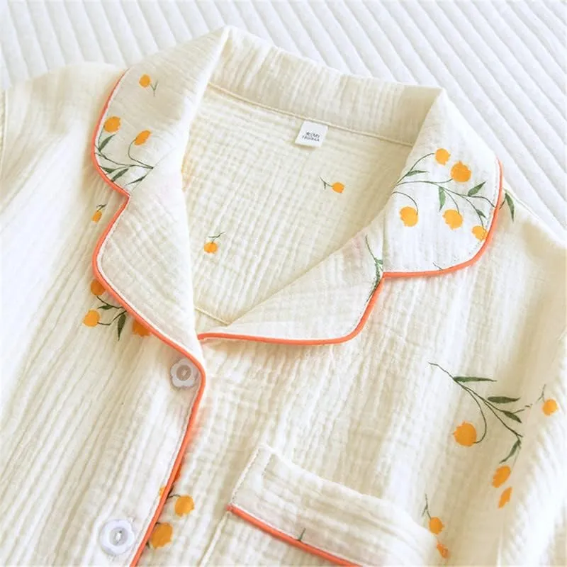 Shanghai Story Women's Cotton Pajamas Set Short Sleeve Sleepwear Button-Down Nightwear Long Pants Pj Lounge Sets Pajamas