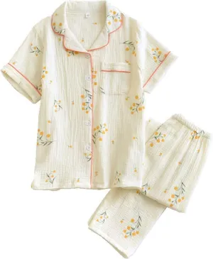 Shanghai Story Women's Cotton Pajamas Set Short Sleeve Sleepwear Button-Down Nightwear Long Pants Pj Lounge Sets Pajamas