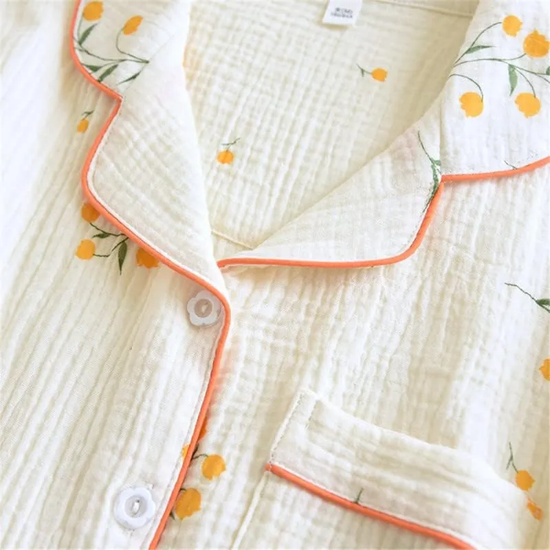Shanghai Story Women's Cotton Pajamas Set Short Sleeve Sleepwear Button-Down Nightwear Long Pants Pj Lounge Sets Pajamas
