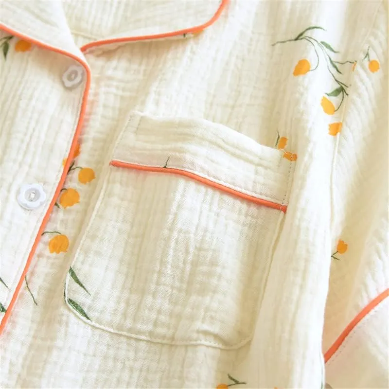 Shanghai Story Women's Cotton Pajamas Set Short Sleeve Sleepwear Button-Down Nightwear Long Pants Pj Lounge Sets Pajamas