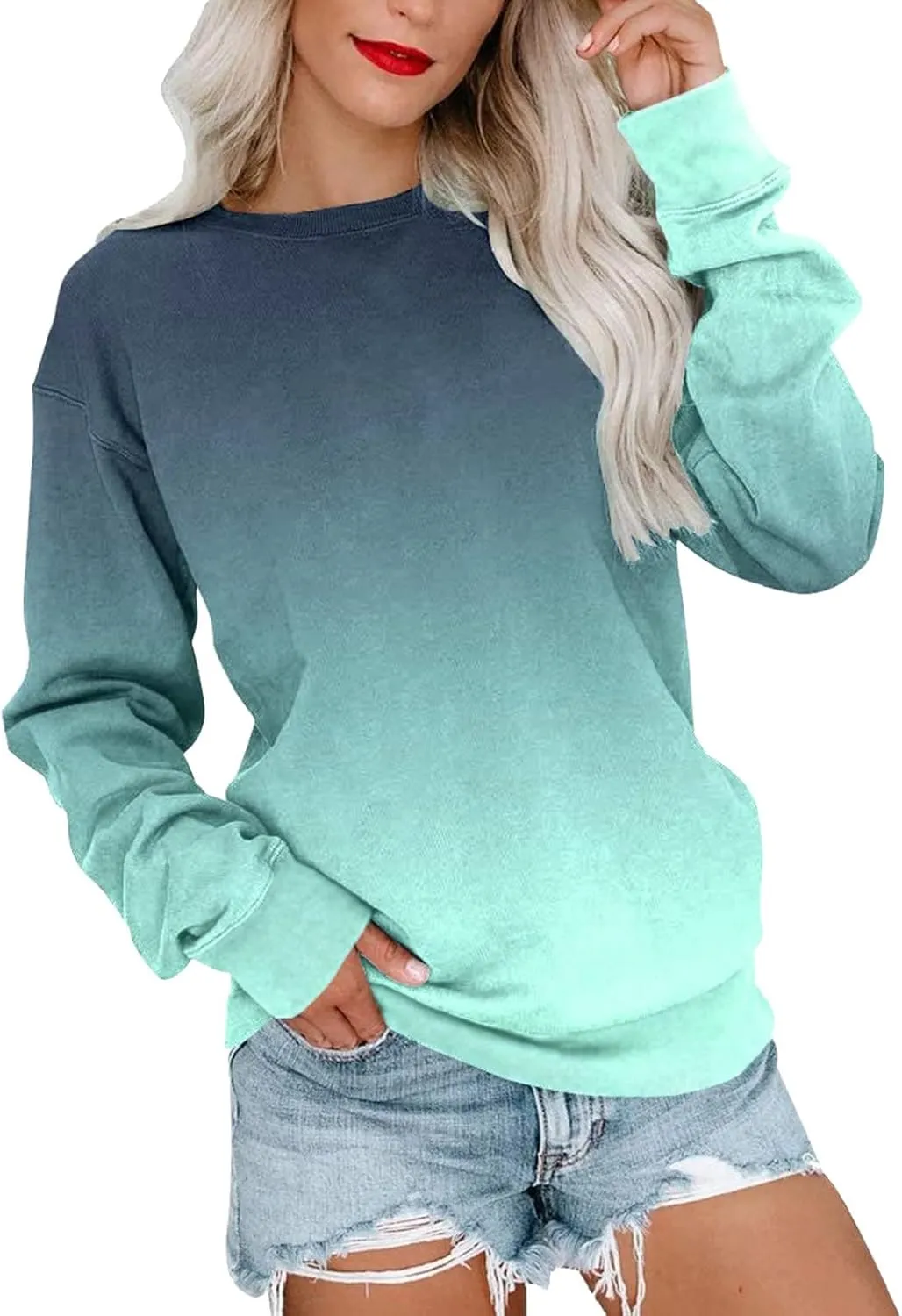 SHAOBGE Womens Fall Crewneck Sweatshirt Light Weight Casual Long Sleeve Oversized Sweatshirt Cute Pullover Fit Hoodies Tops