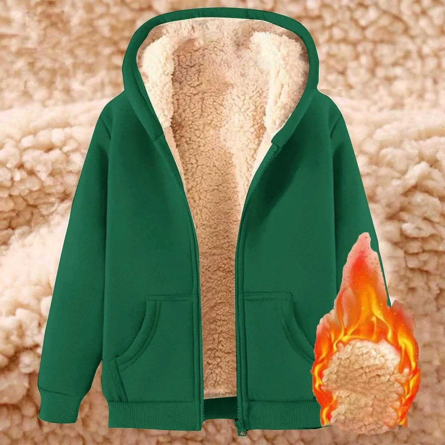 Sherpa Hoodies for Women Winter Fleece Lined Casual Full Zip Up Thermal Sweatshirt Thick Hooded Jackets with Pockets