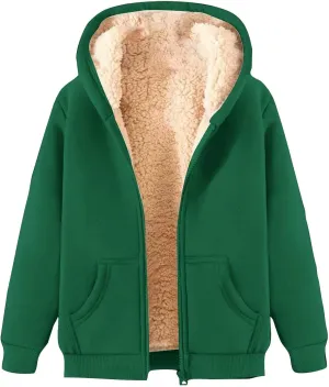 Sherpa Hoodies for Women Winter Fleece Lined Casual Full Zip Up Thermal Sweatshirt Thick Hooded Jackets with Pockets