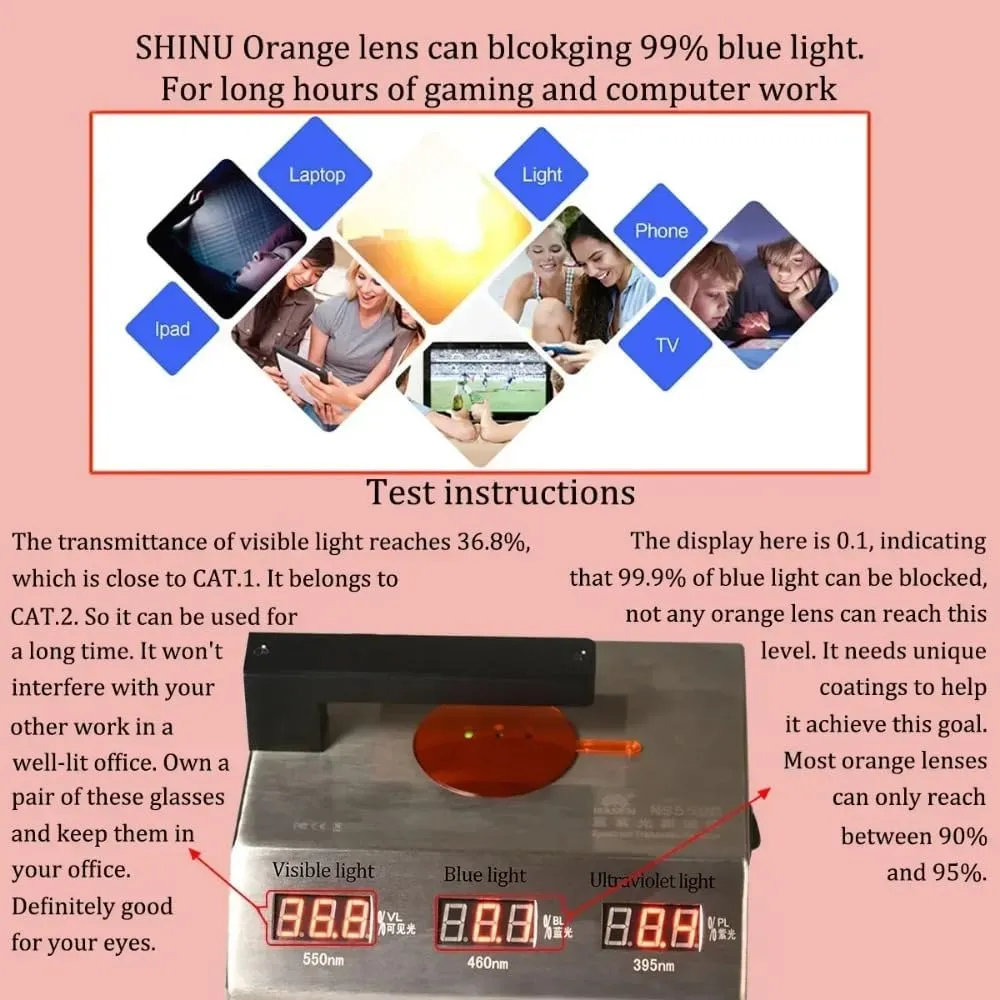 SHINU Good Sleep Blue Light Blocking Glasses Women Red Lenses for Better Sleep Long Time Working Orange Bluelight Lens