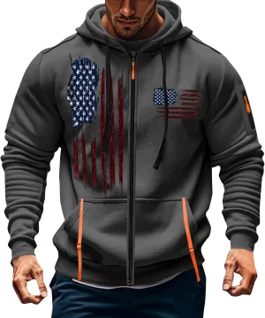 Tactical Zip up Hoodies for Men American Flag Graphic Hoodie Vintage Shirt with Pockets Military Workout Sweatshirt
