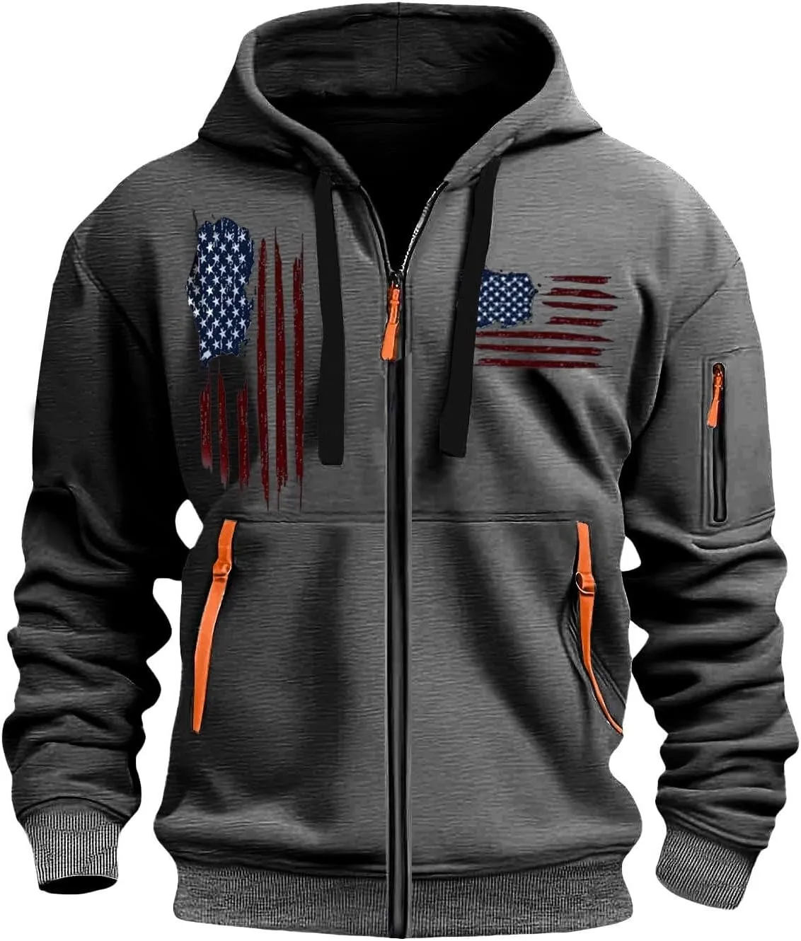 Tactical Zip up Hoodies for Men American Flag Graphic Hoodie Vintage Shirt with Pockets Military Workout Sweatshirt