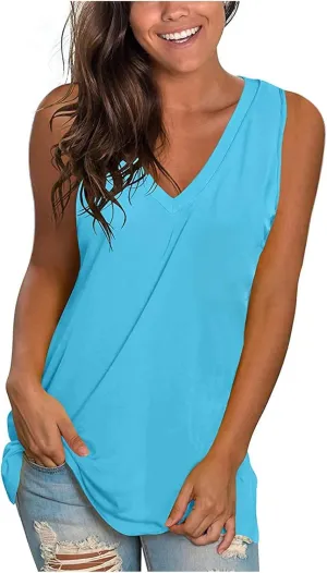 Tank Top for Women Plus Size V Neck Sleeveless Clothes Casual 2025 Casual Summer Holiday Beach Going Out Shirts