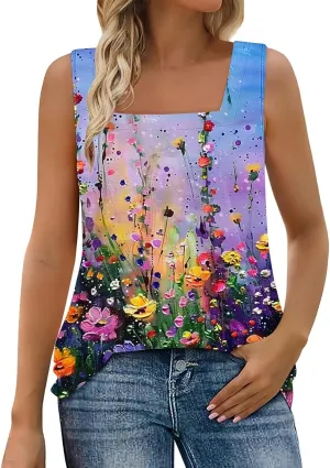 TARIENDY Tank Top for Women Dressy Casual Summer Sleeveless Shirts Loose Square Neck Blouses Plain Beach Vacation Outfits