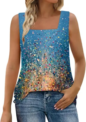 TARIENDY Tank Top for Women Dressy Casual Summer Sleeveless Shirts Loose Square Neck Blouses Plain Beach Vacation Outfits