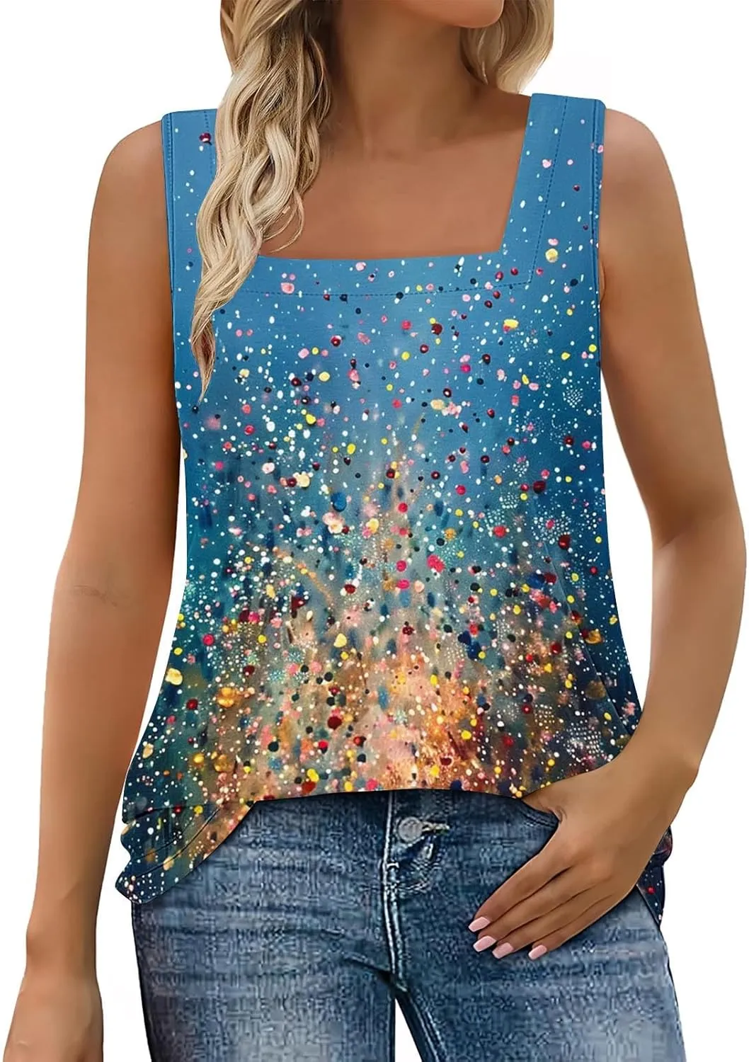 TARIENDY Tank Top for Women Dressy Casual Summer Sleeveless Shirts Loose Square Neck Blouses Plain Beach Vacation Outfits