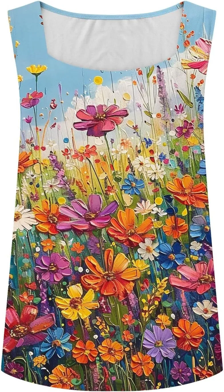 TARIENDY Tank Top for Women Dressy Casual Summer Sleeveless Shirts Loose Square Neck Blouses Plain Beach Vacation Outfits