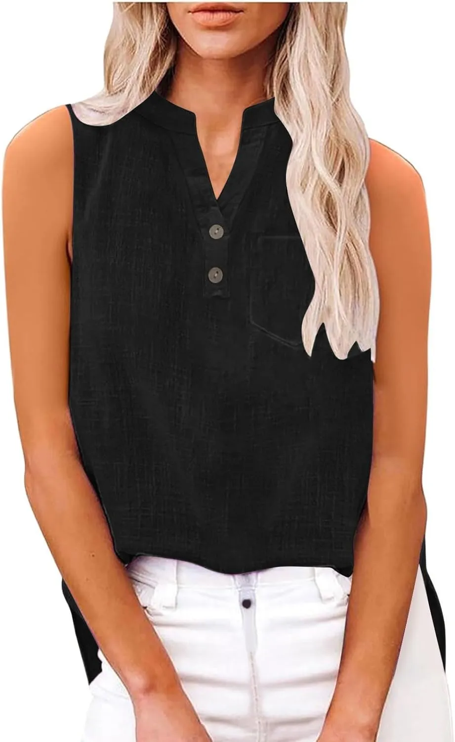 TARIENDY Tank Top for Women Loose Fit V Neck Sleeveless Shirts Trendy 2025 Button Down Beach Vacation Outfits with Pocket
