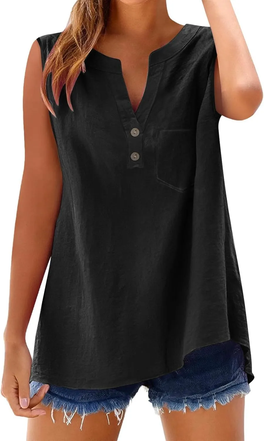 TARIENDY Tank Top for Women Loose Fit V Neck Sleeveless Shirts Trendy 2025 Button Down Beach Vacation Outfits with Pocket