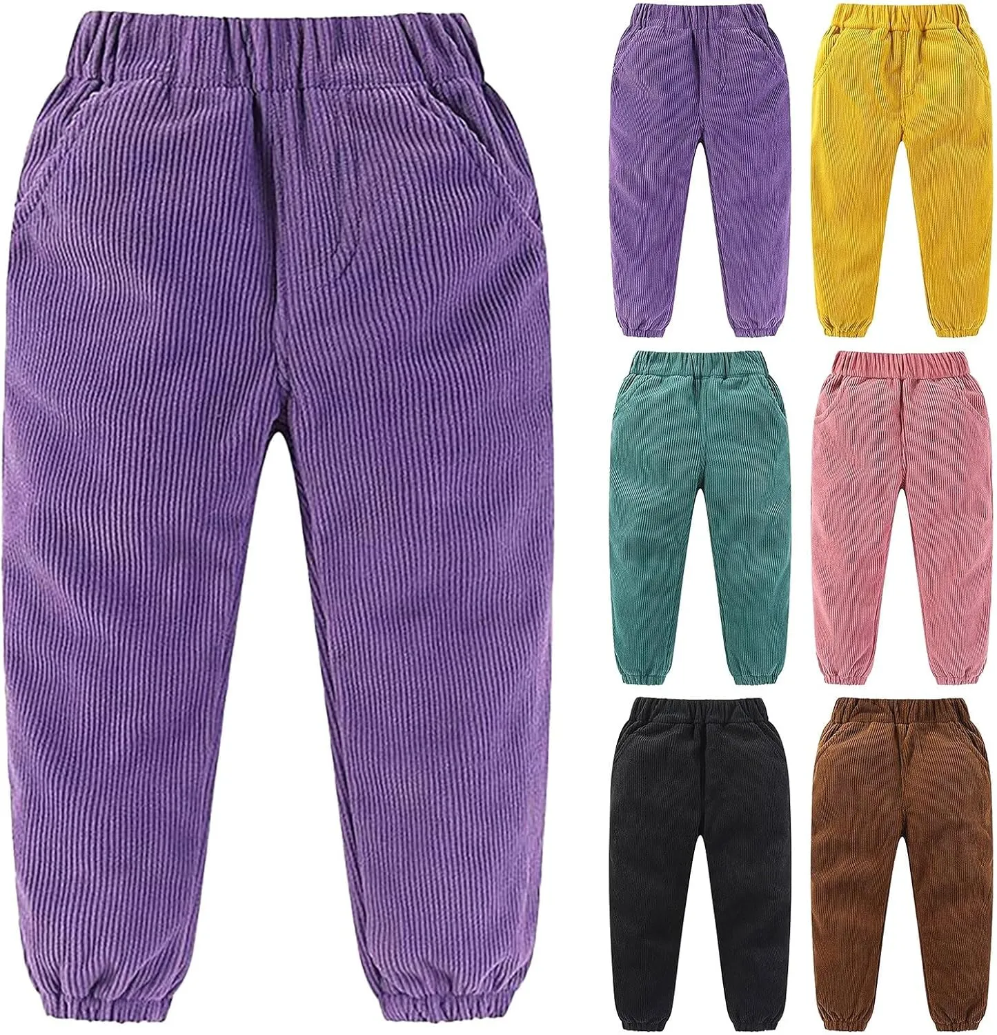 Toddler Boys Girls Kids Corduroy Sweatpants Elastic Waist Jogger Pants Unisex Solid Fall Winter Active Pants Bottoms