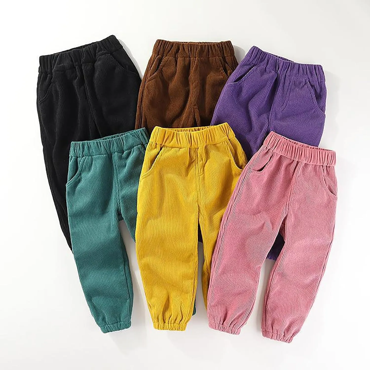 Toddler Boys Girls Kids Corduroy Sweatpants Elastic Waist Jogger Pants Unisex Solid Fall Winter Active Pants Bottoms
