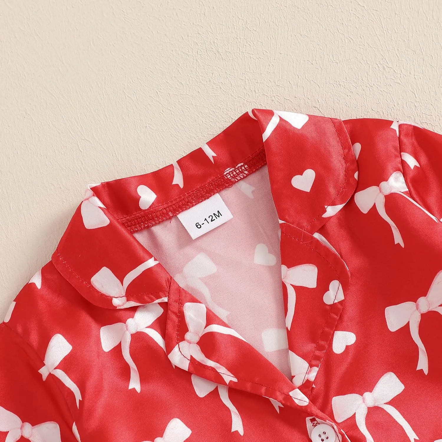 Toddler Girl Valentines Satin Pajamas Heart&Bow Print Button Down Shirt   Pants Little Kids Girls Silk Pajama Set