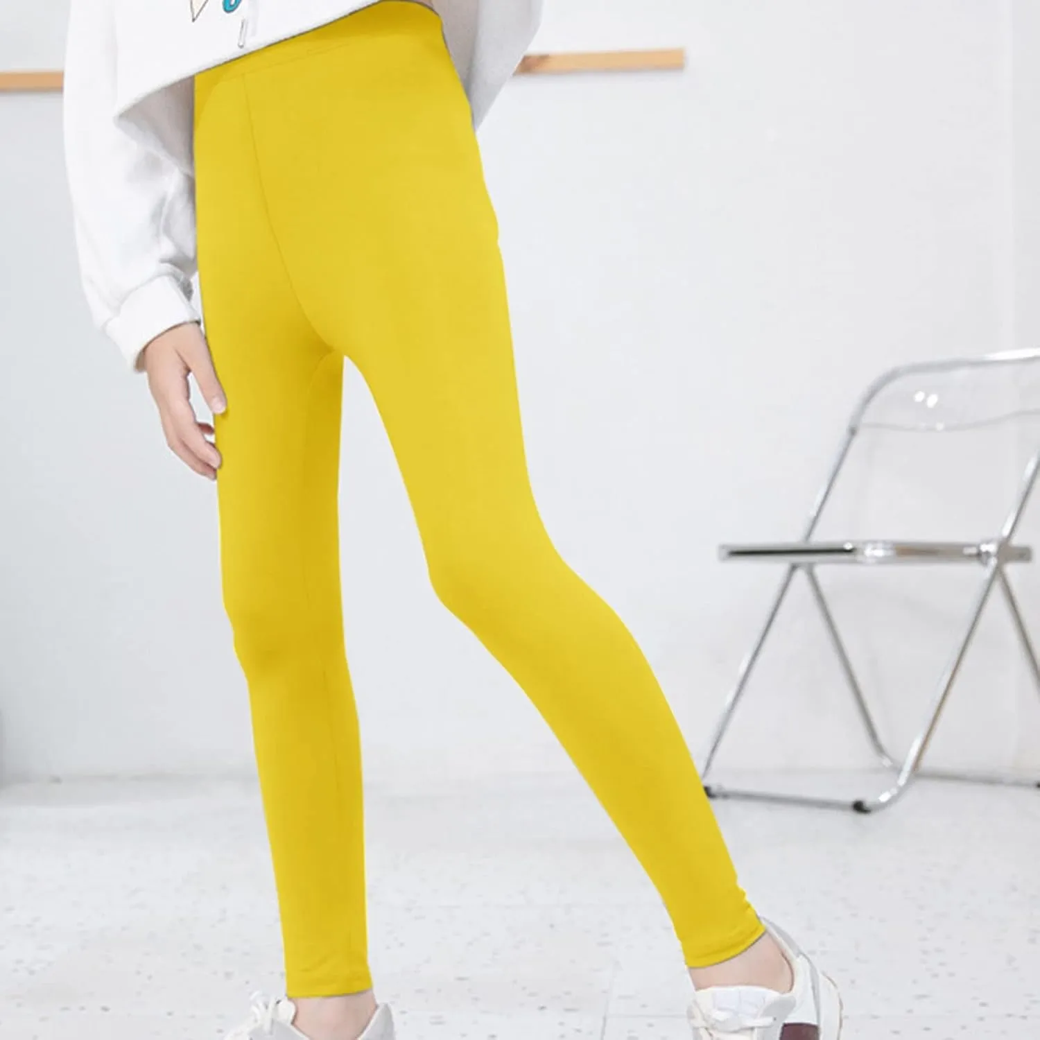 Toddler Girls High Waist Leggings for Kids Stretch Athletic Dance Yoga Pants Solid Comfy Leggings Bottoms Clothes
