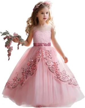 TTYAOVO Girls Pageant Princess Flower Dress Kids Prom Puffy Ball Gowns