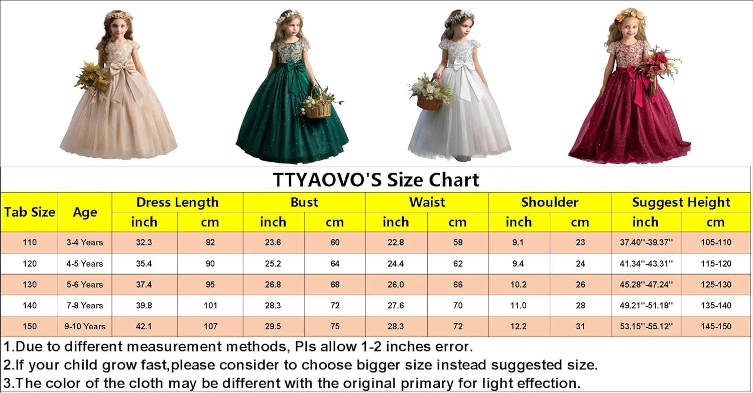 TTYAOVO Girls Pageant Princess Flower Dress Kids Prom Puffy Ball Gowns