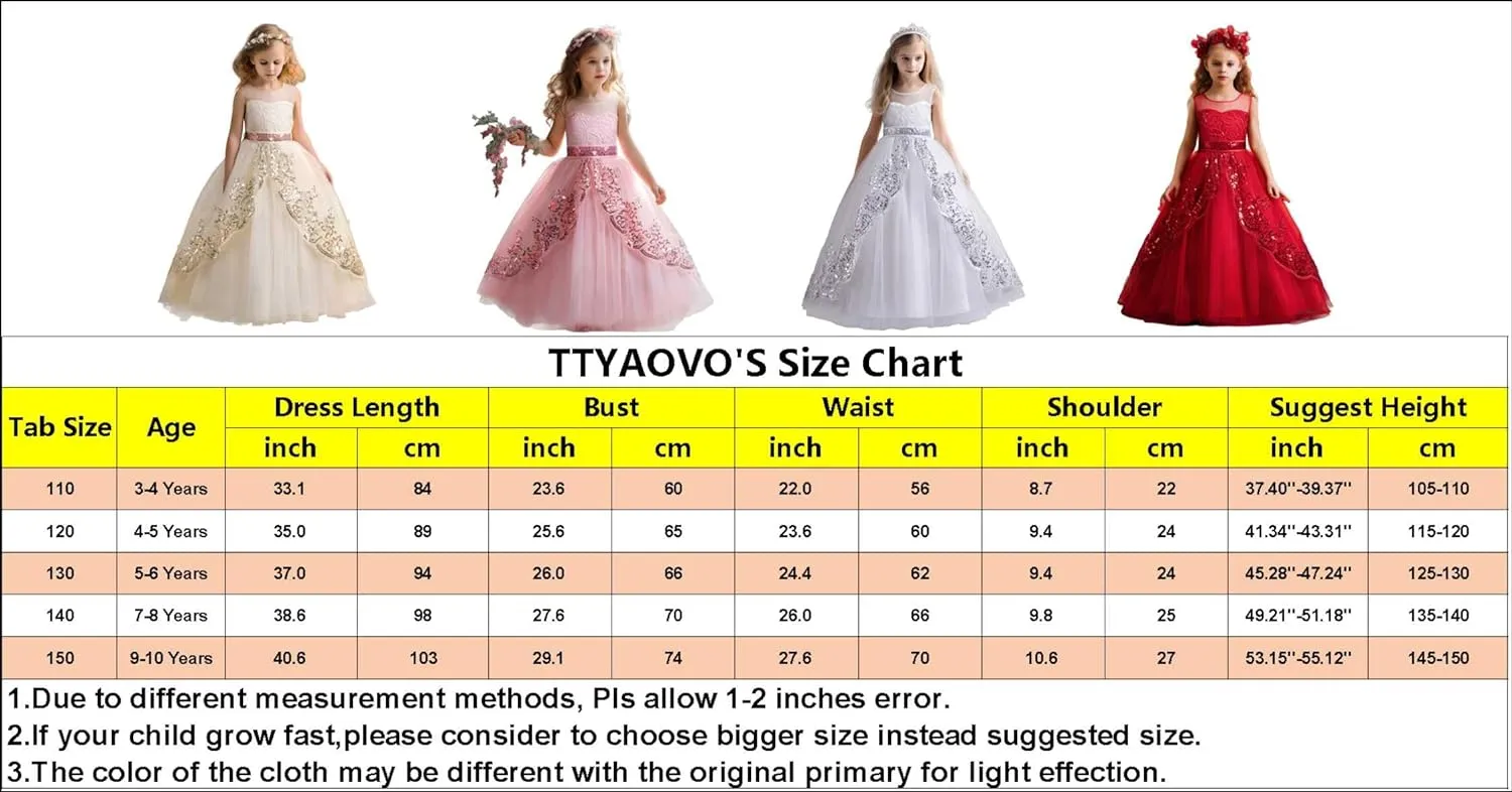 TTYAOVO Girls Pageant Princess Flower Dress Kids Prom Puffy Ball Gowns