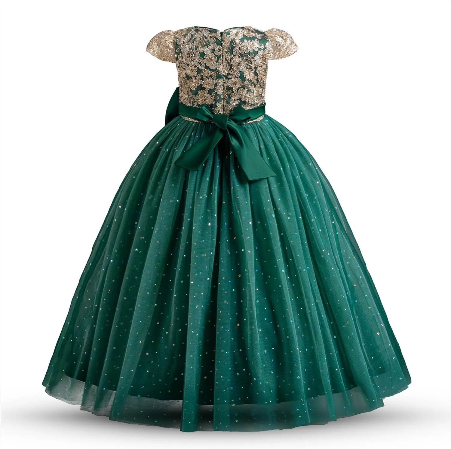 TTYAOVO Girls Pageant Princess Flower Dress Kids Prom Puffy Ball Gowns