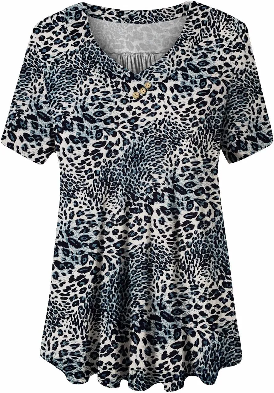 U.Vomade Women's Plus Size Tops Short Sleeve Blouses Flowy Summer Tunic Tops M-4X