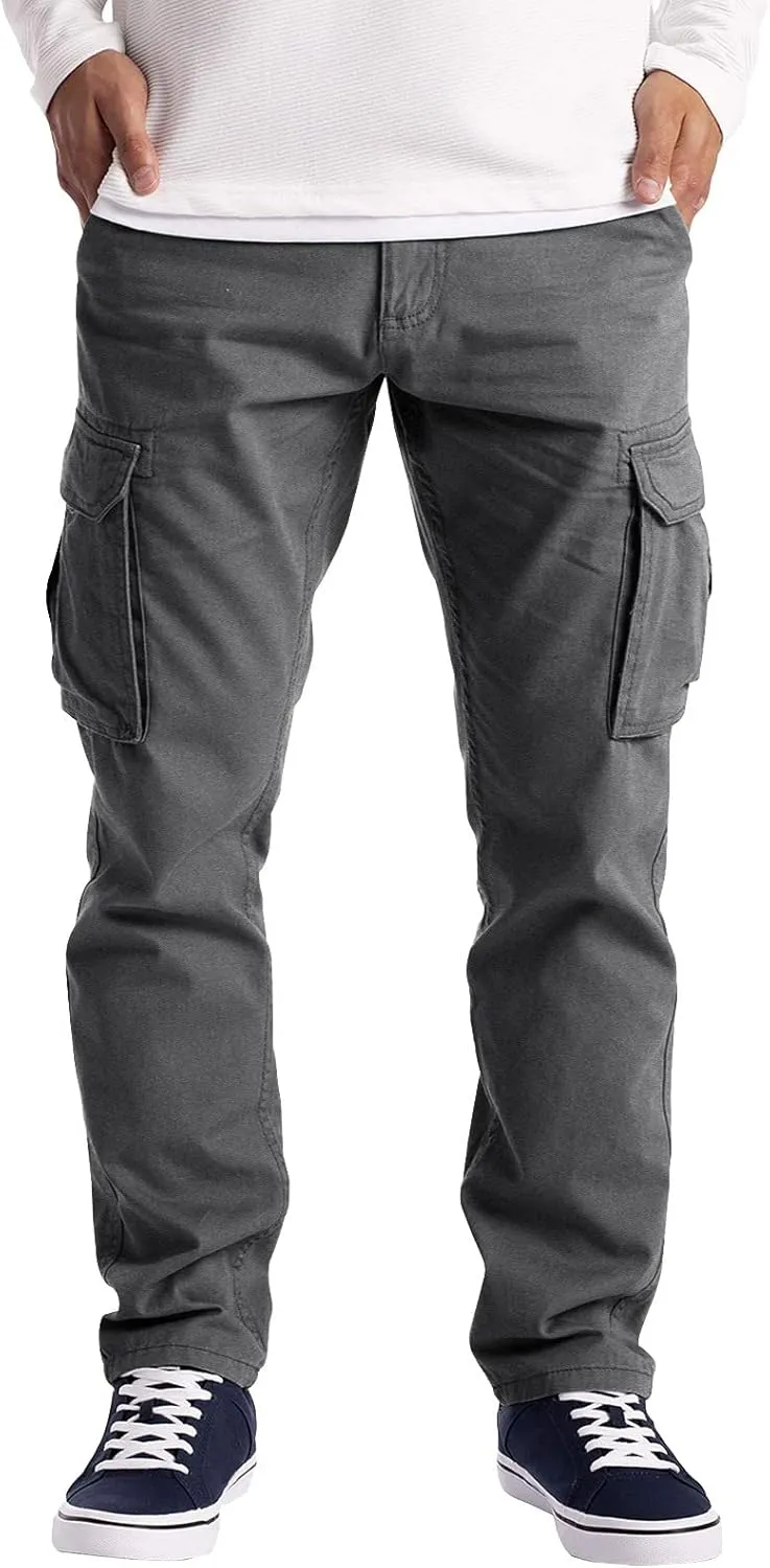 WABEOR Mens Relaxed Fit Straight Leg Cargo Pants Multi-Pockets Lightweight Cotton Military Hiking Tactical Outdoor Work Pants