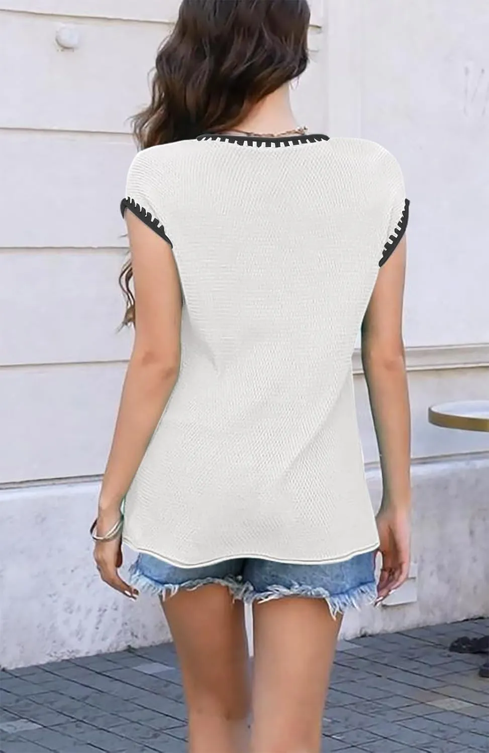 Waffle Knit Sweater Shirts for Women Cap Sleeve Summer Tops Basic Tank Tops