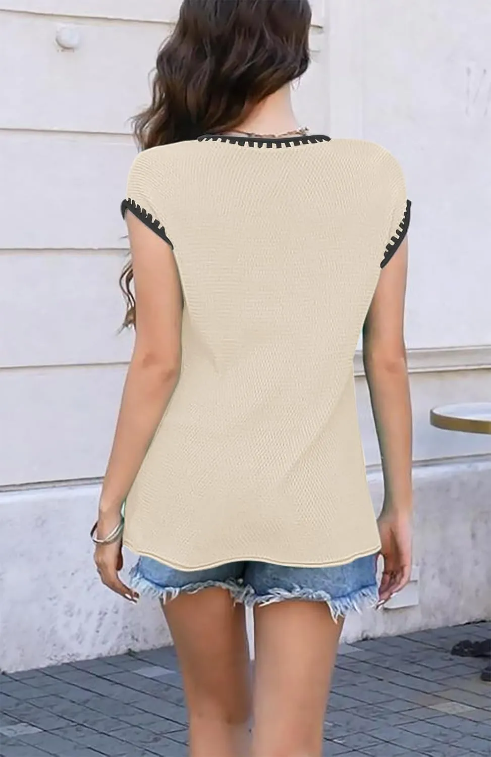 Waffle Knit Sweater Shirts for Women Cap Sleeve Summer Tops Basic Tank Tops