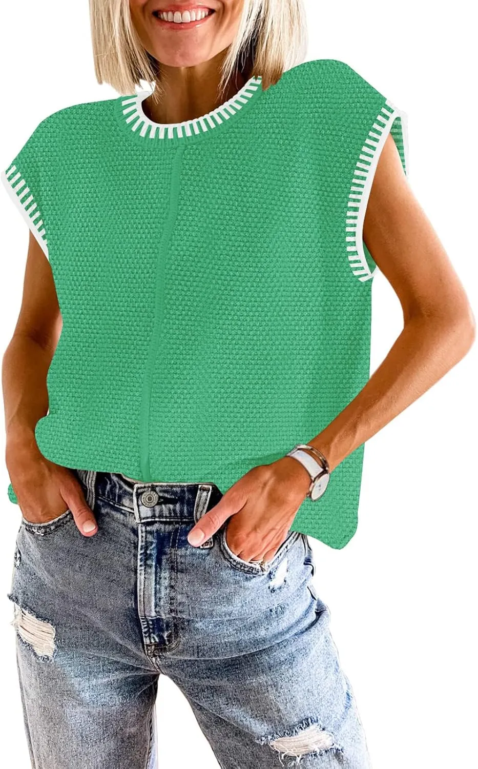 Waffle Knit Sweater Shirts for Women Cap Sleeve Summer Tops Basic Tank Tops